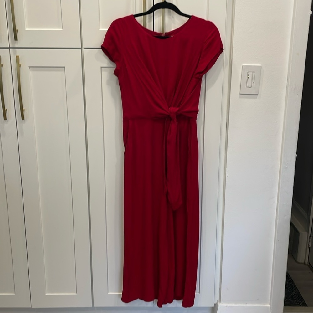 Maeve Grier Red Midi Wide Leg Jumpsuit